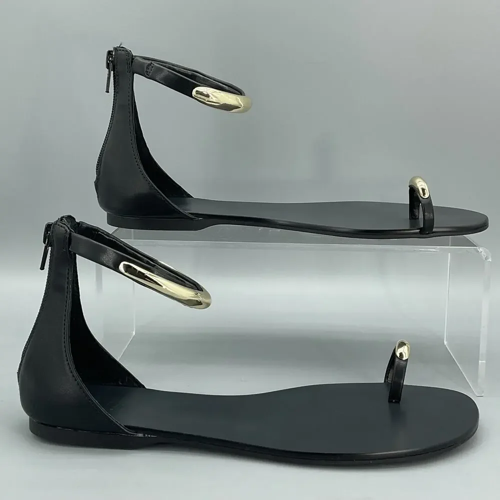 NEW I.N.C. Women’s Georna Flat Sandals Black/Gold Size 9.5M